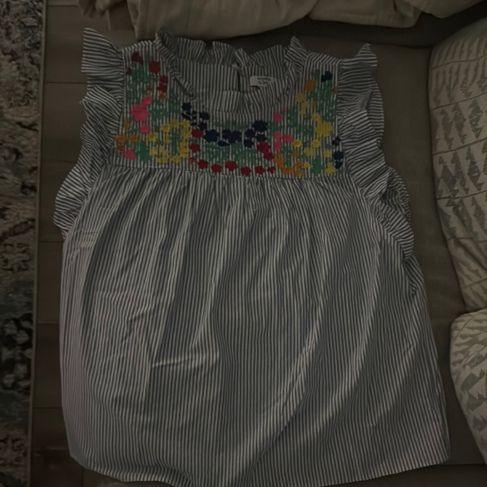 Striped Sleeveless Top with Embroidered Floral Design